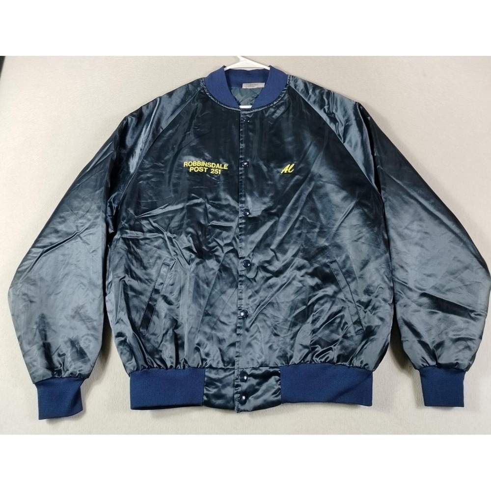 Vintage Satins Jacket Mens XL Blue Satin American Legion Robbinsdale MN Post 251